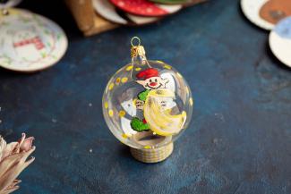 Glob Crăciun, din sticla cu diametru 8 cm în cutie bordo