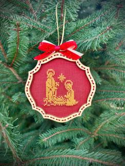 ornament brodat-Nașterea Domnului, fundal roșu